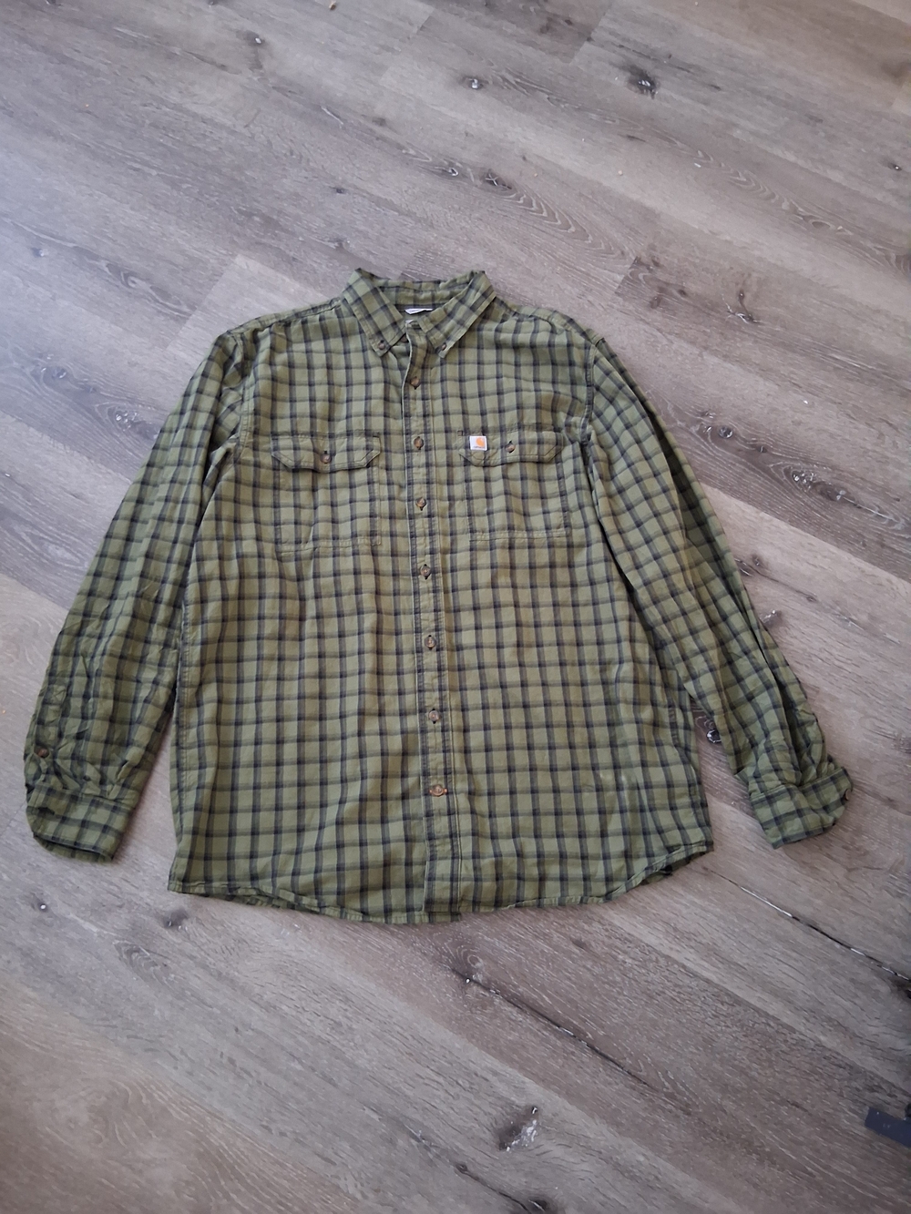 Carhartt Men's Olive Green Plaid Button-Down Shirt